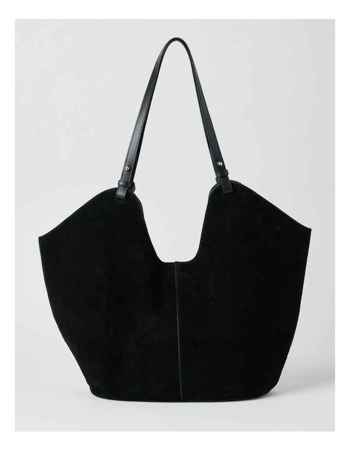 Kailee Suede Leather Tote Bag in Black