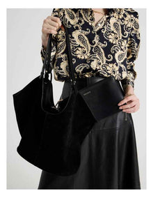 Kailee Suede Leather Tote Bag in Black