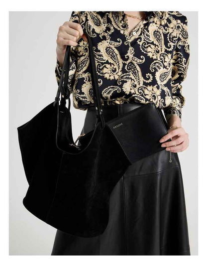 Kailee Suede Leather Tote Bag in Black