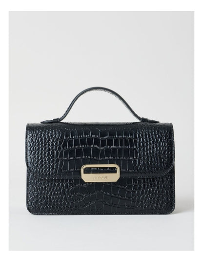 Fiona Croc Leather Satchel Bag in Black
