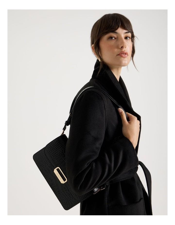 Fiona Croc Leather Satchel Bag in Black