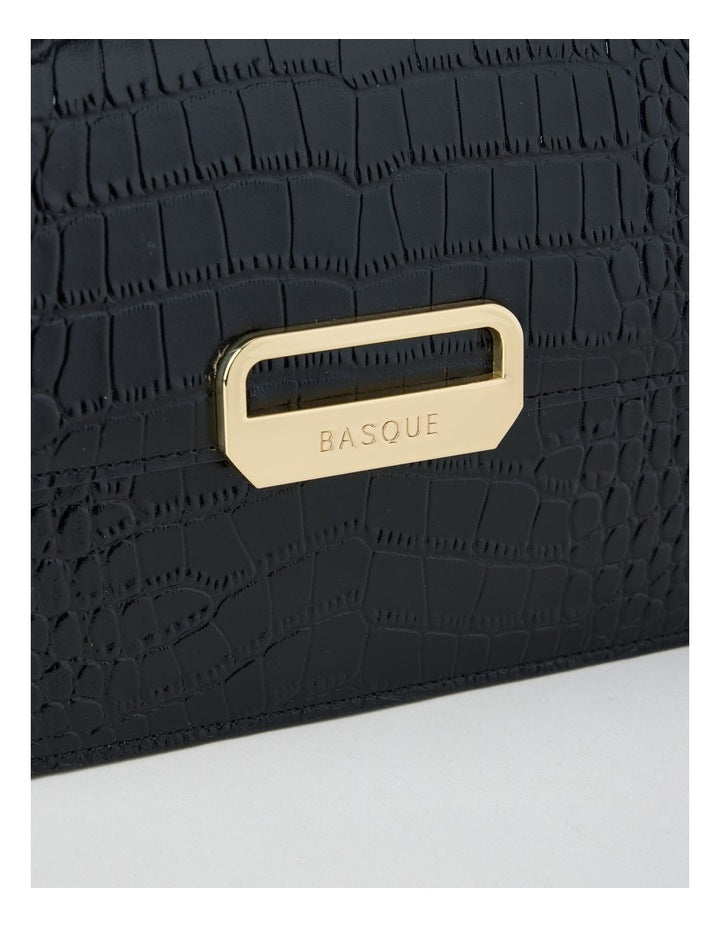 Fiona Croc Leather Satchel Bag in Black