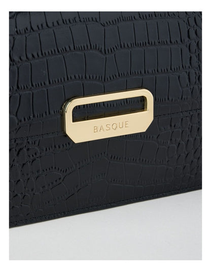 Fiona Croc Leather Satchel Bag in Black
