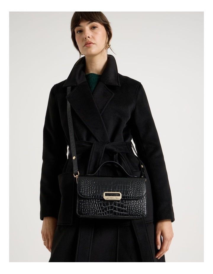 Fiona Croc Leather Satchel Bag in Black