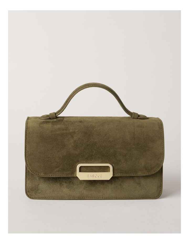 Fiona Suede Leather Satchel Bag in Olive
