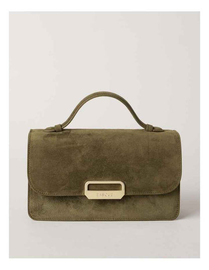 Fiona Suede Leather Satchel Bag in Olive