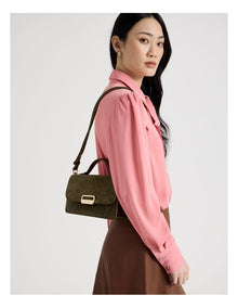 Fiona Suede Leather Satchel Bag in Olive
