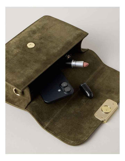 Fiona Suede Leather Satchel Bag in Olive