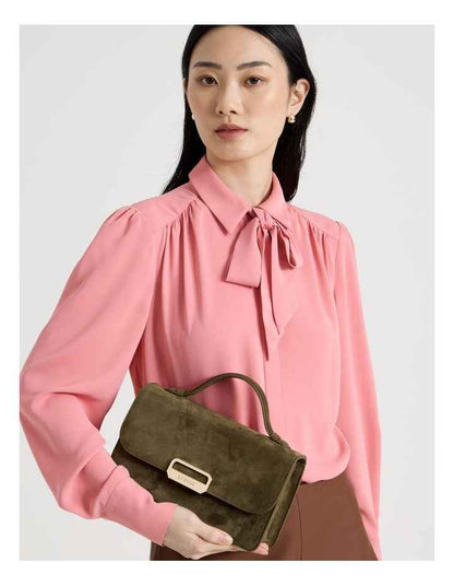 Fiona Suede Leather Satchel Bag in Olive