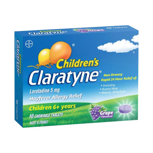 CLARATYNE CHILDREN'S GRAPE CHEWABLE 5MG TABLETS 10 PACK