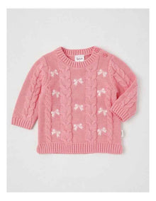 Embroidered Cable Knit Bow Jumper in Tulip