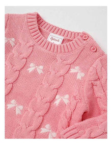 Embroidered Cable Knit Bow Jumper in Tulip