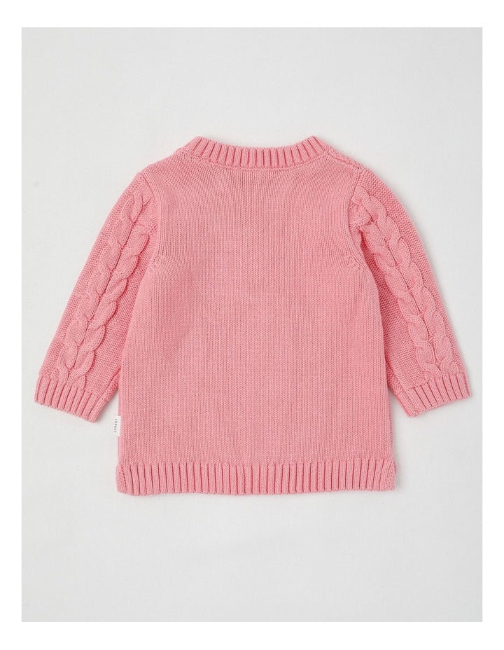 Embroidered Cable Knit Bow Jumper in Tulip