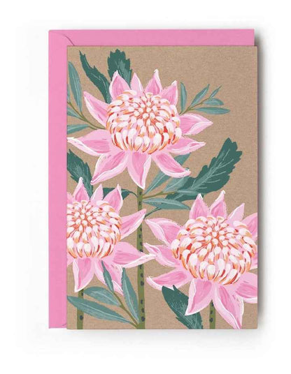 Note Cards Box of 10 in Pink Waratah