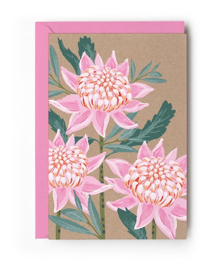 Note Cards Box of 10 in Pink Waratah