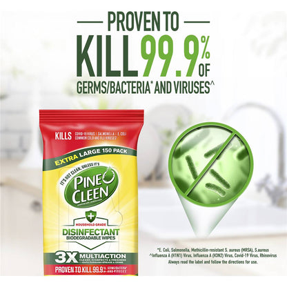 Pine O Cleen Lemon Lime Disinfectant Cleaning Wipes 150 Pack