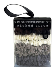 Slim Satin Scrunchie Set in Monochrome Grey