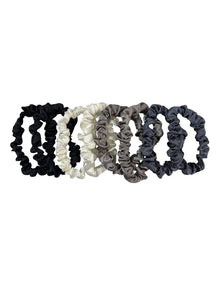 Slim Satin Scrunchie Set in Monochrome Grey