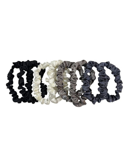 Slim Satin Scrunchie Set in Monochrome Grey