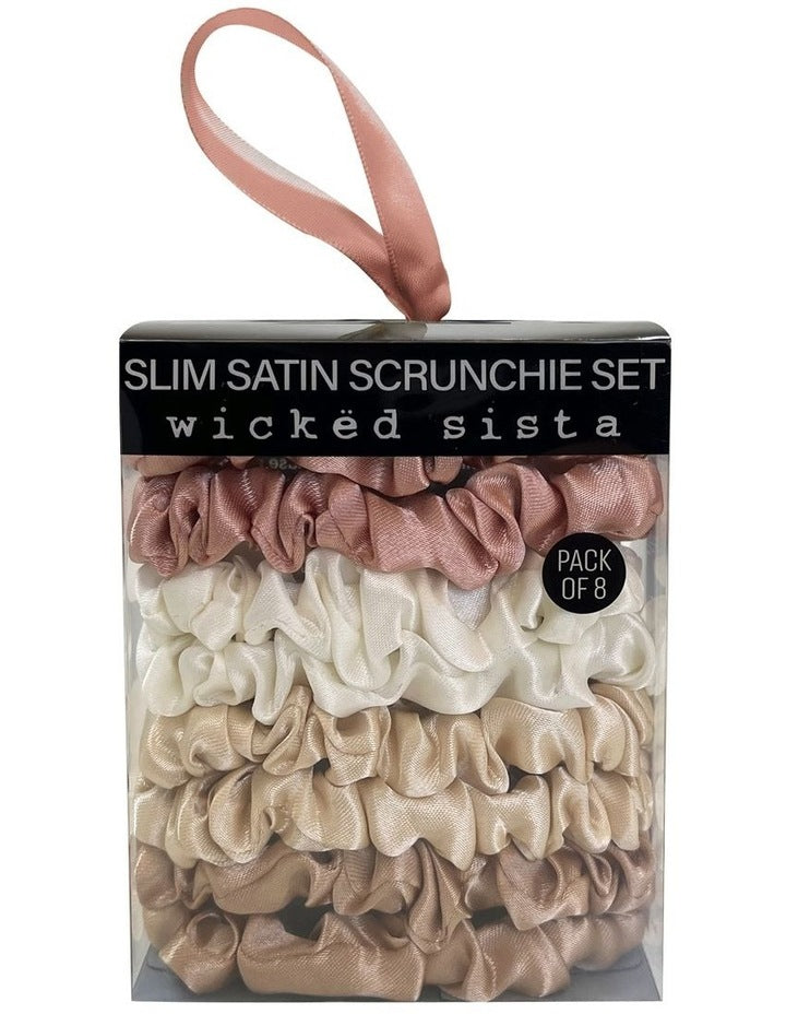 Slim Satin Scrunchie Set in Neutral Blush