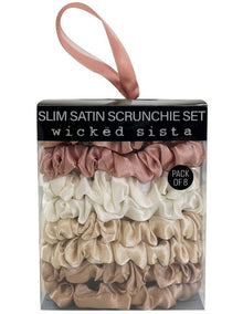 Slim Satin Scrunchie Set in Neutral Blush