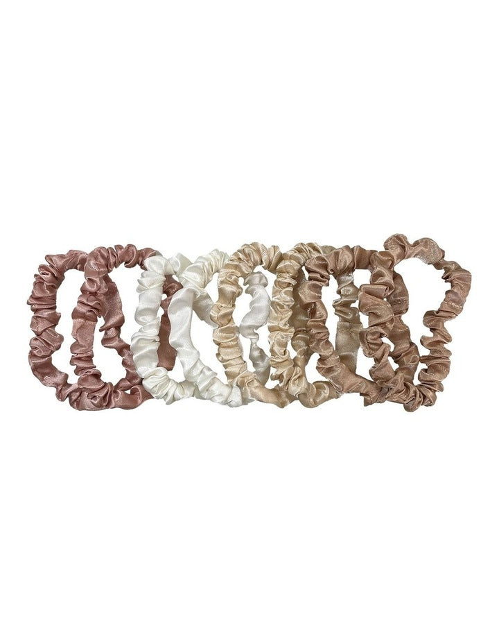 Slim Satin Scrunchie Set in Neutral Blush