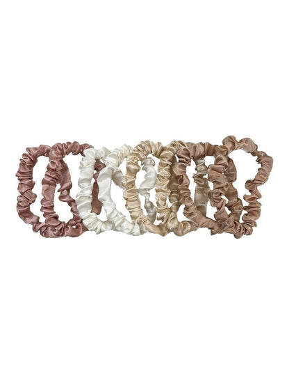 Slim Satin Scrunchie Set in Neutral Blush