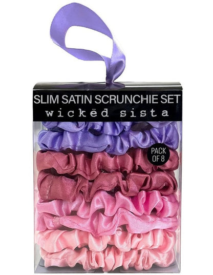 Slim Satin Scrunchie Set in Pink/Purple