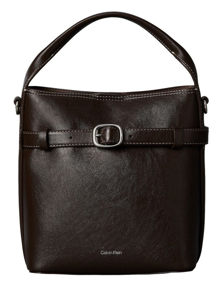 Buckle Mini Bucket Crossbody Bag in Chocolate