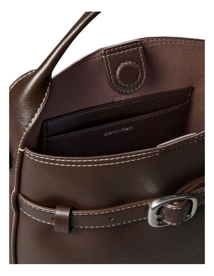 Buckle Mini Bucket Crossbody Bag in Chocolate
