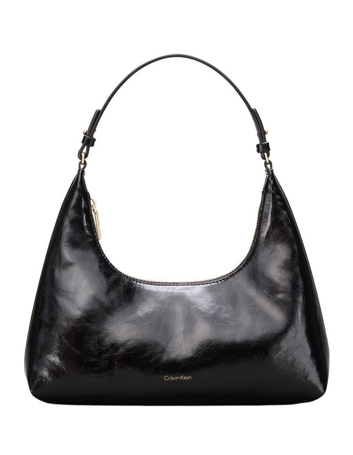 Foil Logo Glossy Shoulder Bag in Black