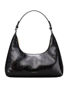 Foil Logo Glossy Shoulder Bag in Black