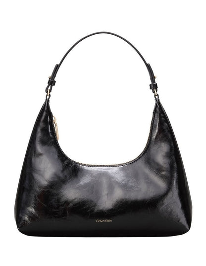 Foil Logo Glossy Shoulder Bag in Black