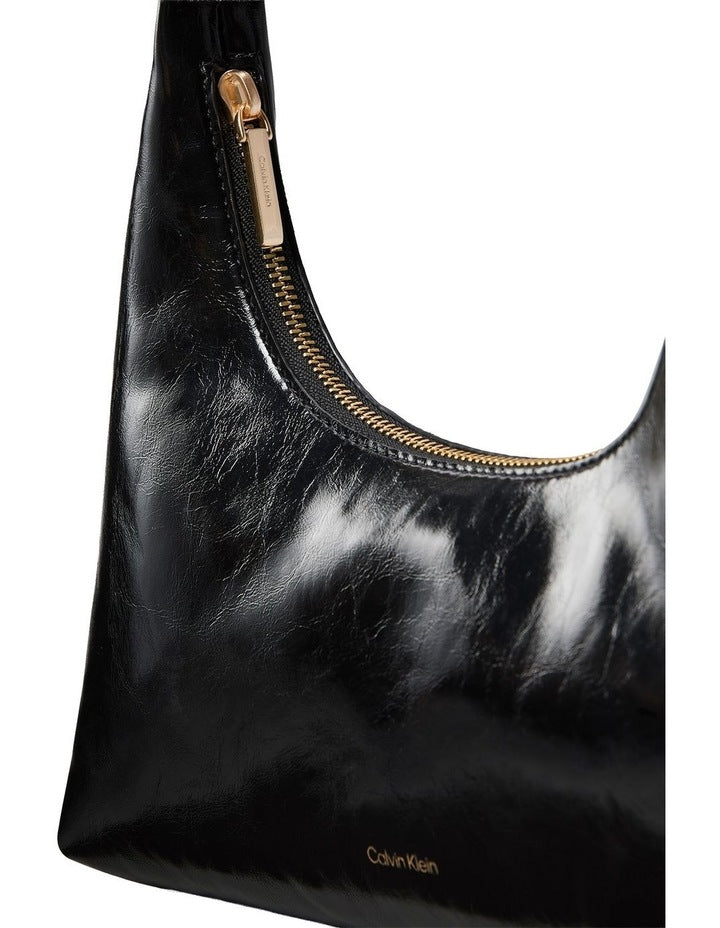 Foil Logo Glossy Shoulder Bag in Black