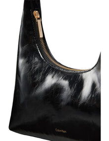 Foil Logo Glossy Shoulder Bag in Black