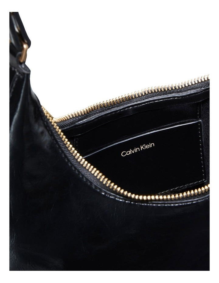 Foil Logo Glossy Shoulder Bag in Black
