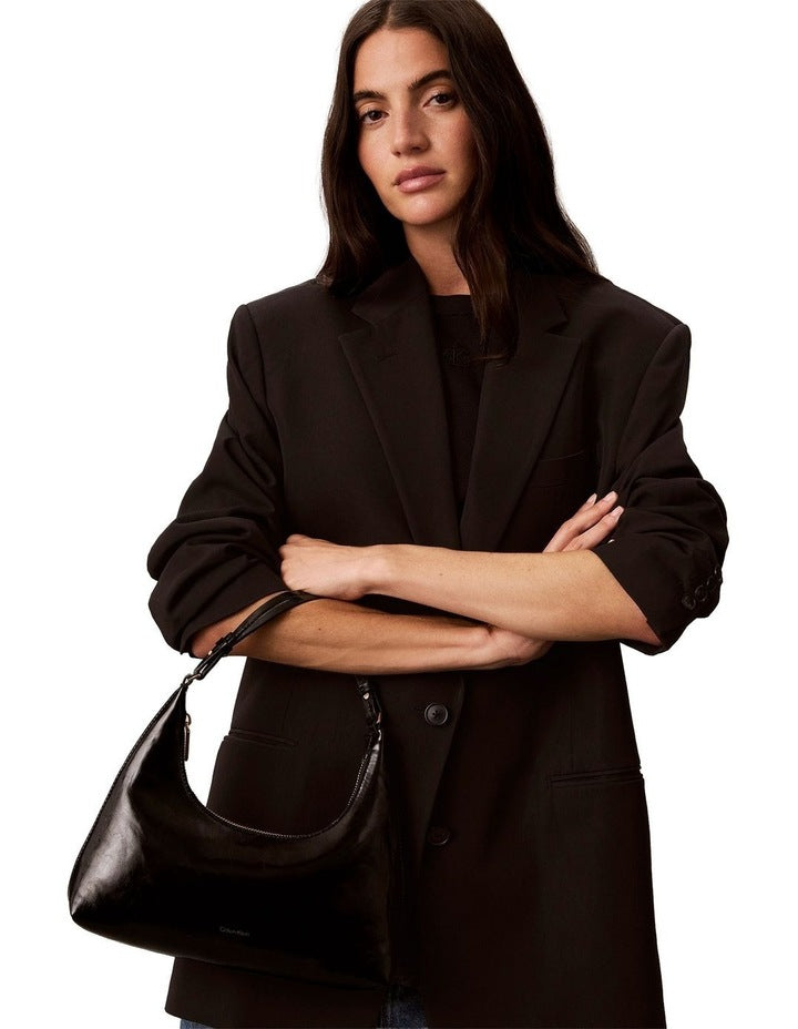 Foil Logo Glossy Shoulder Bag in Black