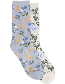 2 Pack Patterned Crew Socks in Blue/Ivory
