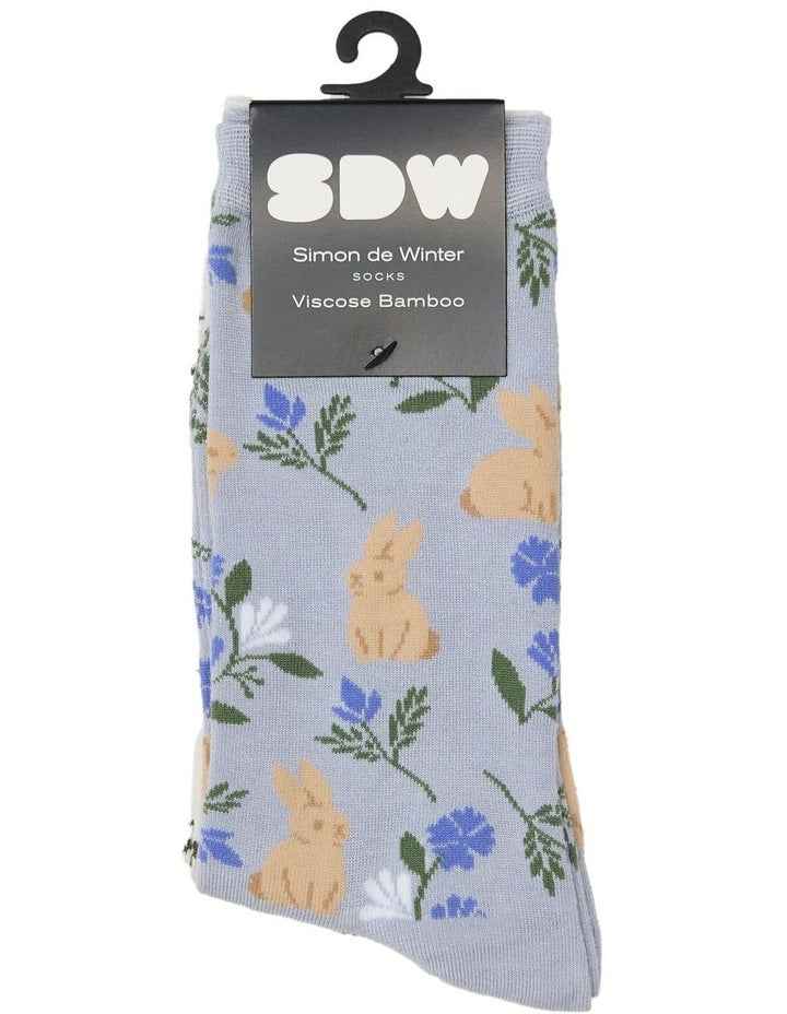 2 Pack Patterned Crew Socks in Blue/Ivory