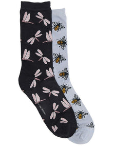 2 Pack Patterned Crew Socks in Iron/ Blue