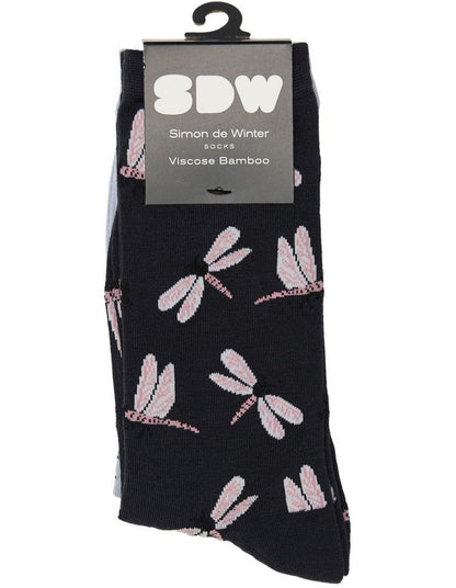 2 Pack Patterned Crew Socks in Iron/ Blue