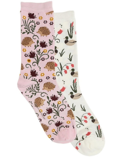 2 Pack Patterned Crew Socks in Blush/Ivory