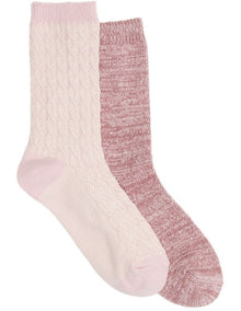 Textured Crew Socks 2 Pack in Blush/Pink
