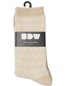 Textured Crew Socks 2 Pack in Stone/Sand