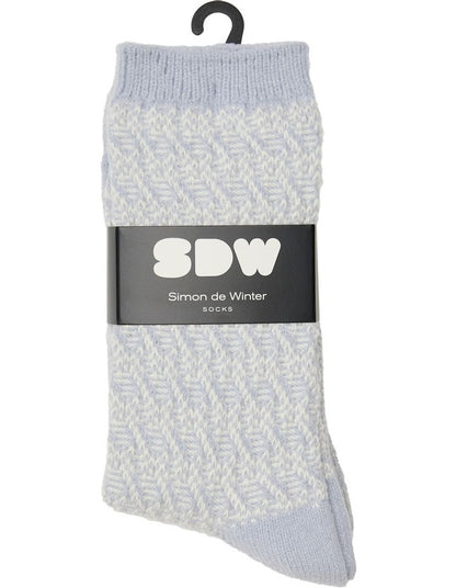 2 Pack Textured Crew Socks in Blue/Ivory