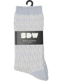 2 Pack Textured Crew Socks in Blue/Ivory