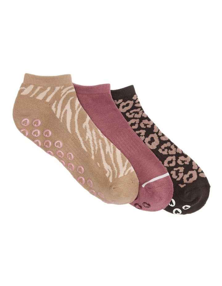 Patterned Grip Sole Low Cut Socks 3 Pack in Multi