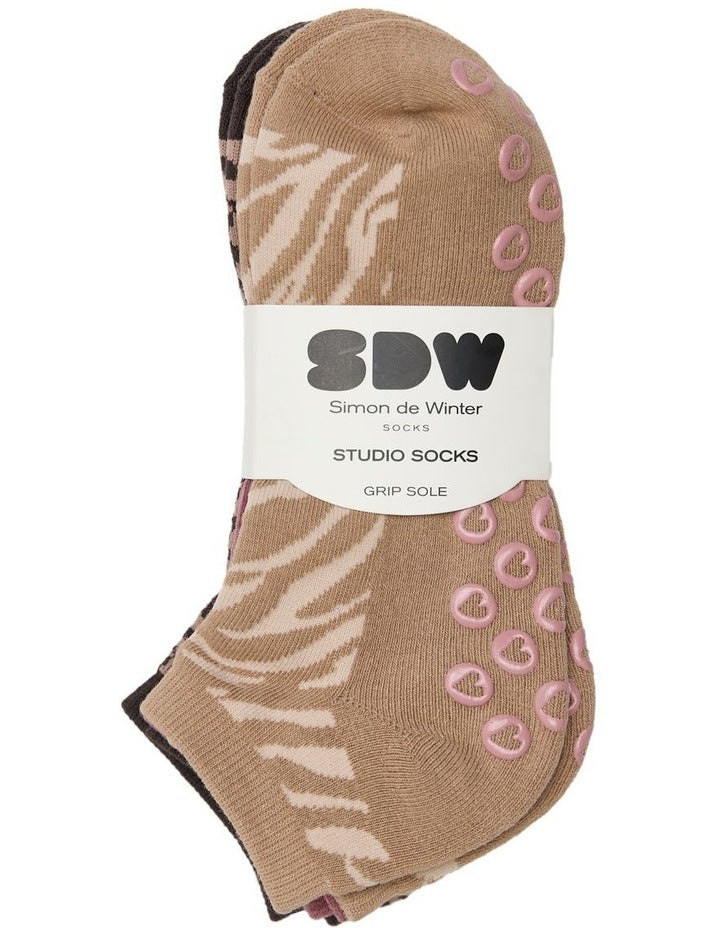 Patterned Grip Sole Low Cut Socks 3 Pack in Multi