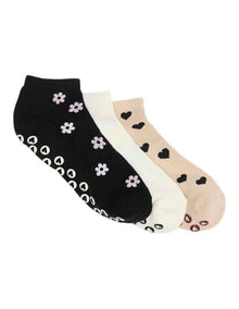 Patterned Grip Sole Low Cut Socks 3 Pack in Multi