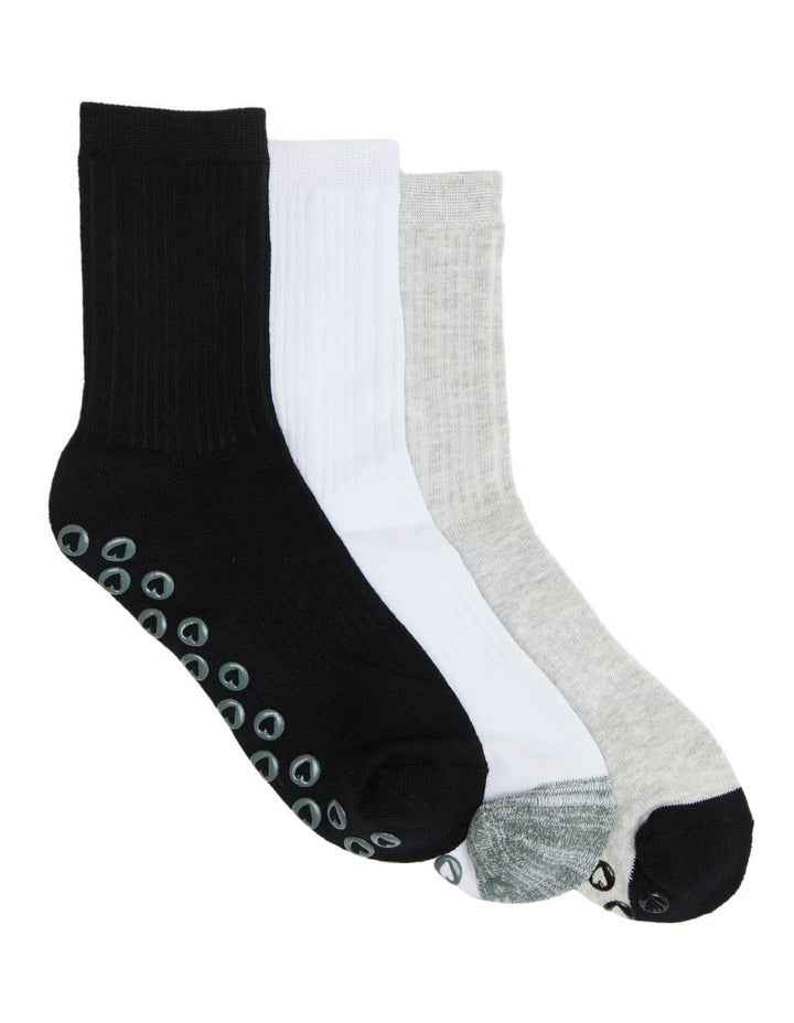 Grip Sole Mock Rib 3/4 Crew Socks 3 Pack in Multi